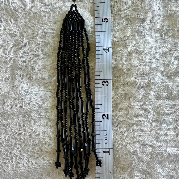 Vintage Jet Glass Beaded Shoulder Duster Earrings – 6″ Long – Sterling Hooks - Picture 7 of 8